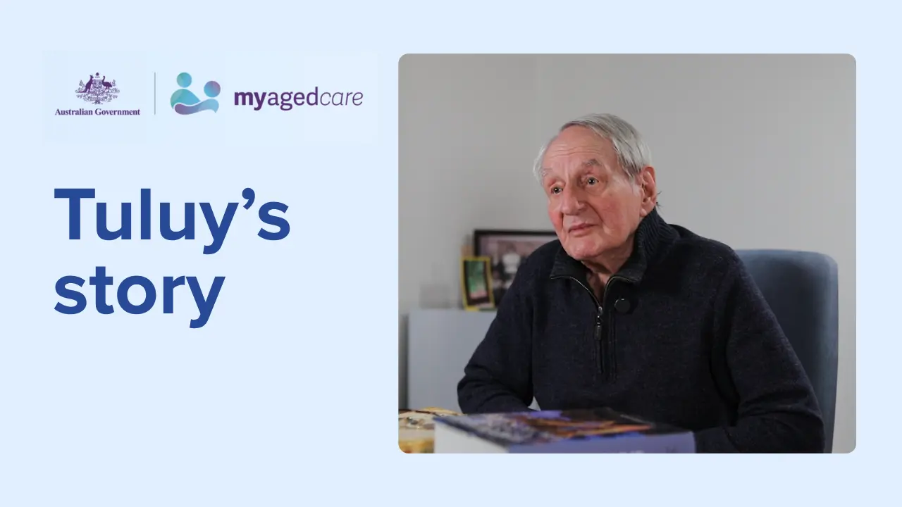 A graphic showing an older man with text reading "Tuluy's story" to the left