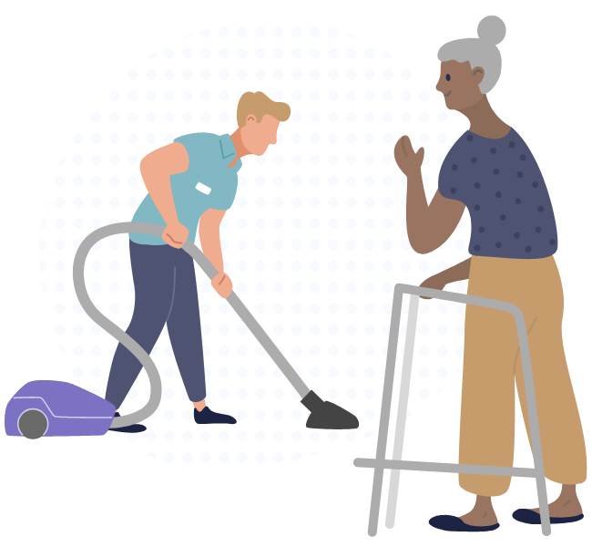Man cleaning for older woman