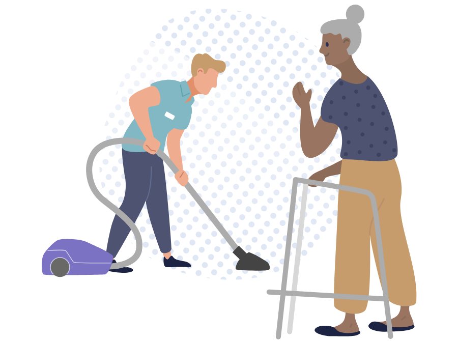 Man cleaning for older woman Man cleaning for older woman