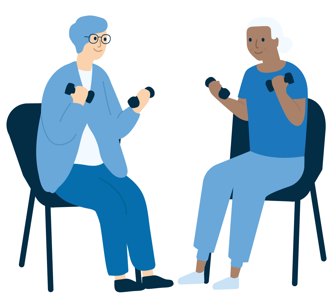 Older women using small hand weights illustration