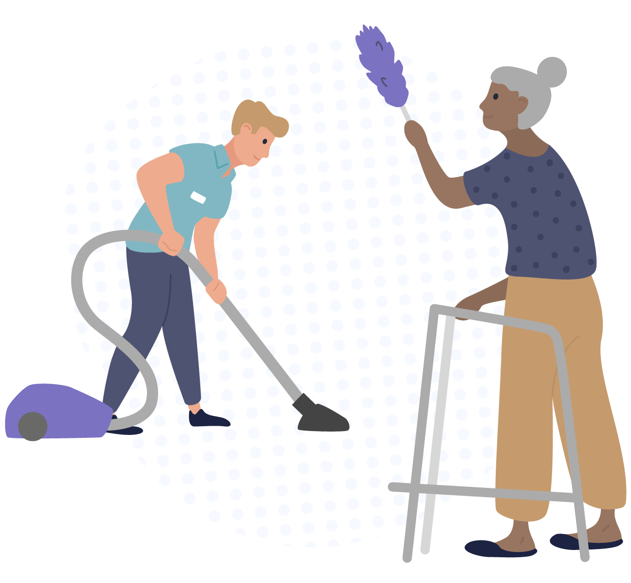 Man cleaning for older woman