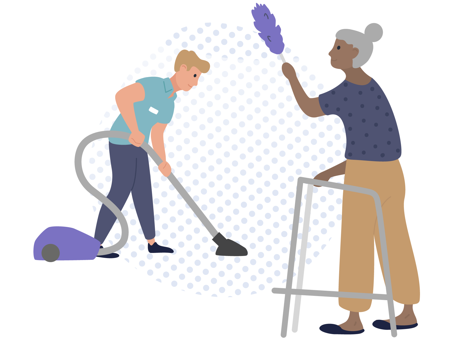 Man cleaning for older woman