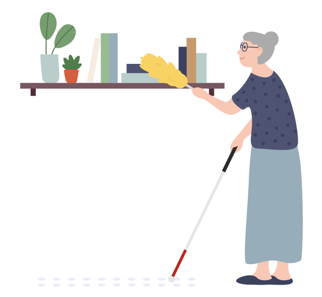 woman cleaning shelf