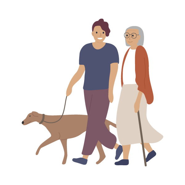 people walking dog