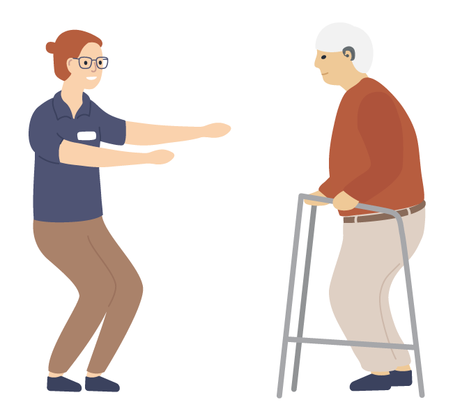 man with walking frame and woman 