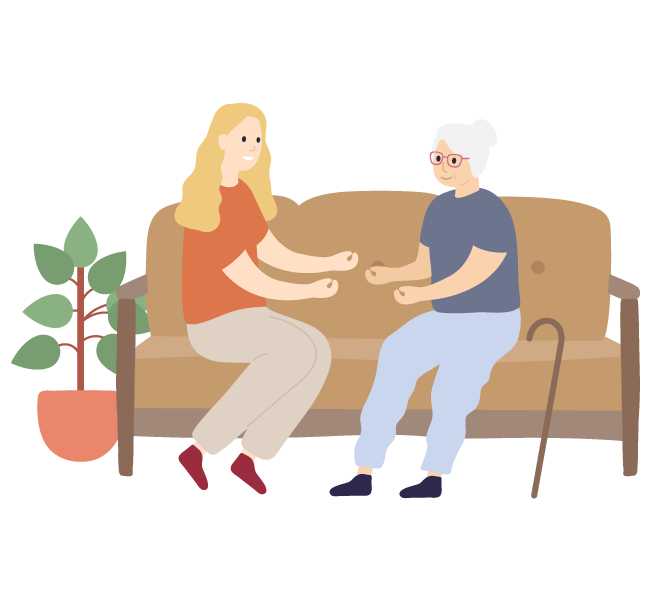 women talking on sofas