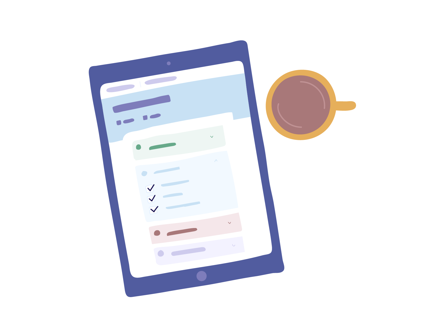 tablet and coffee cup