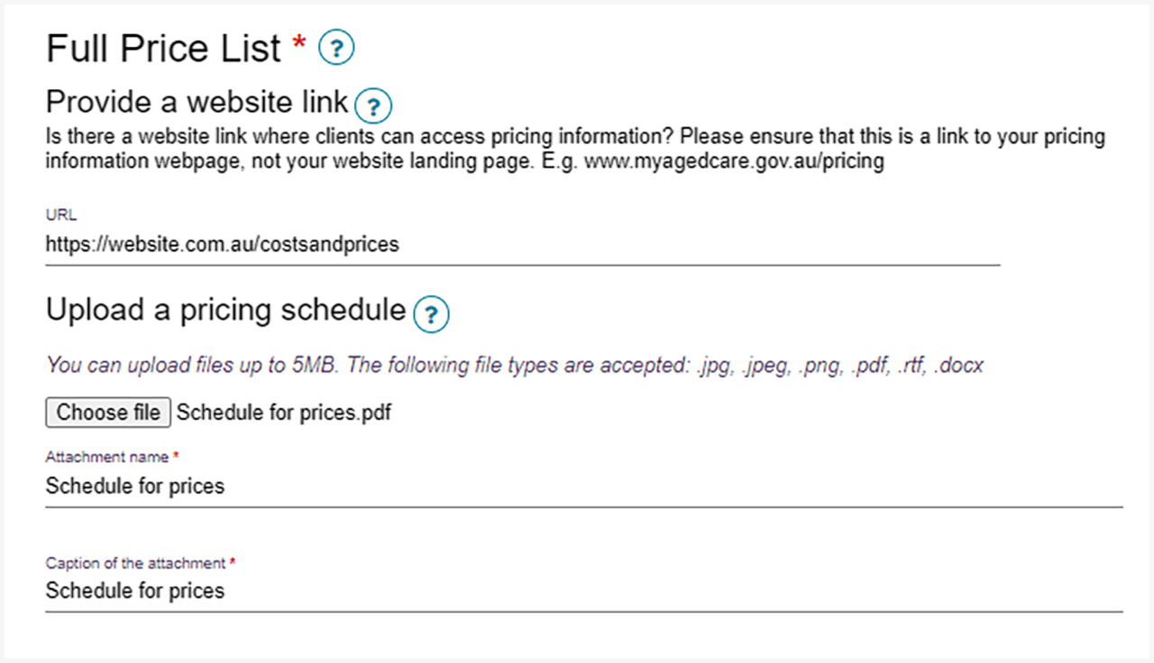 screenshot of provider portal - costs upload section