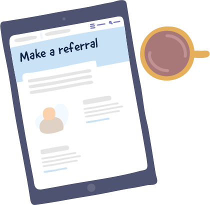 Make a referral icon on tablet with mug