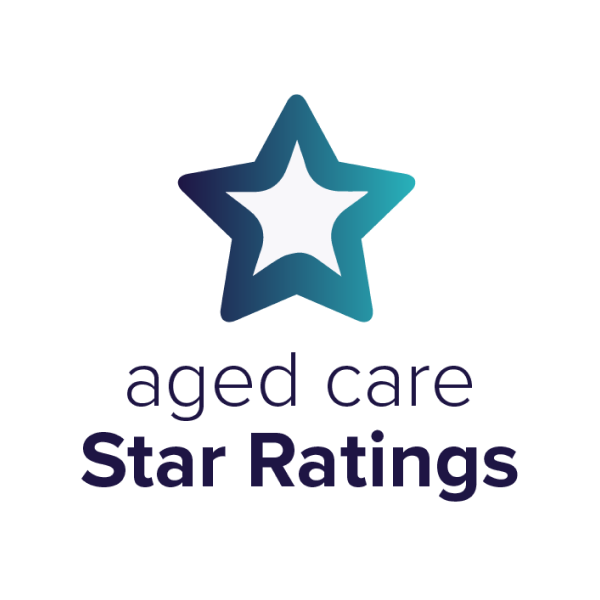 a purple-blue star with the words aged care Star Ratings underneath
