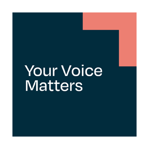 Image Description: An image of a navy blue square with the text "Your Voice Matters" in the centre.
