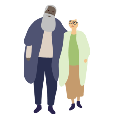 An image of an elderly gentleman and elderly lady walking together leisurely.